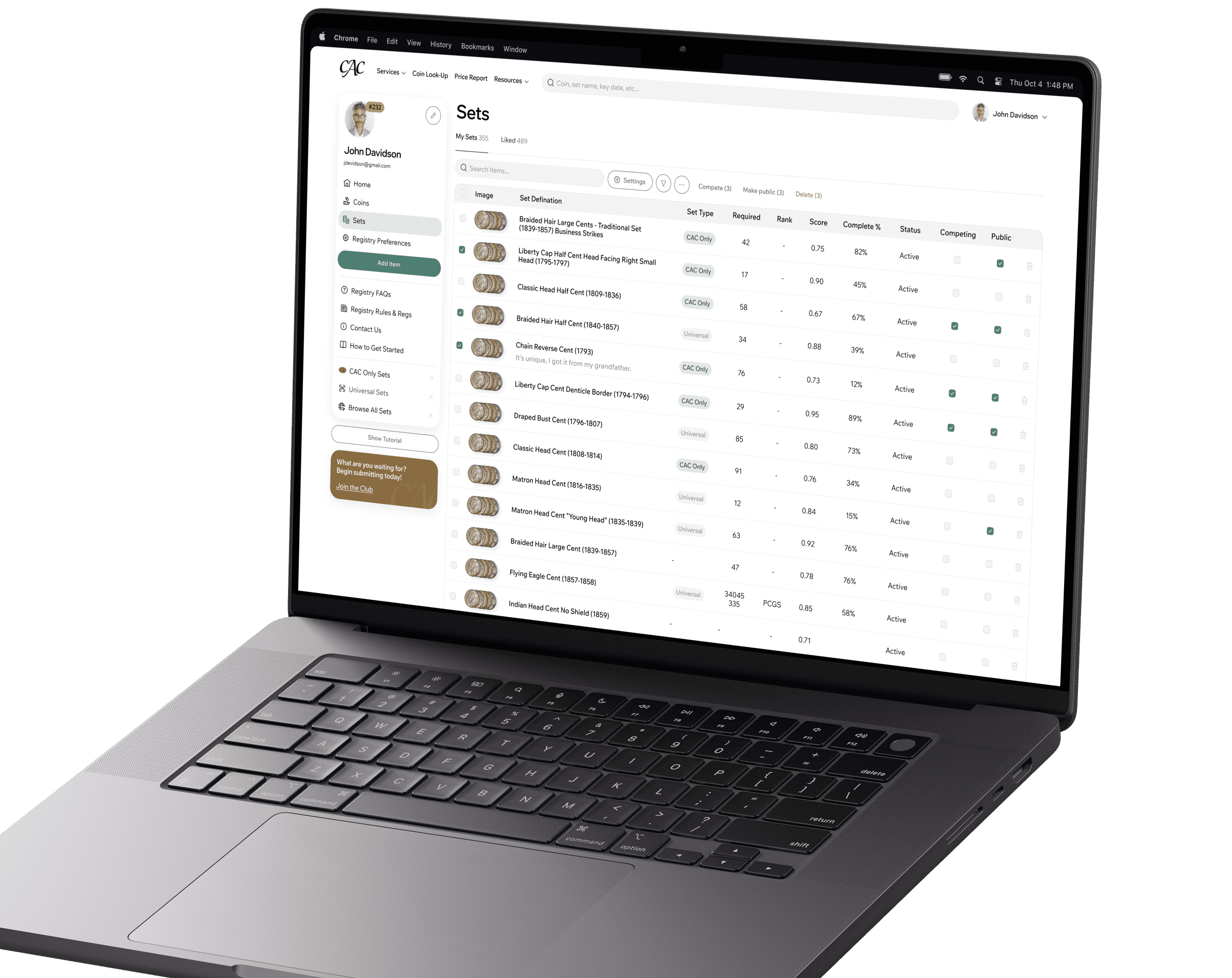 CAC Registry set management screen